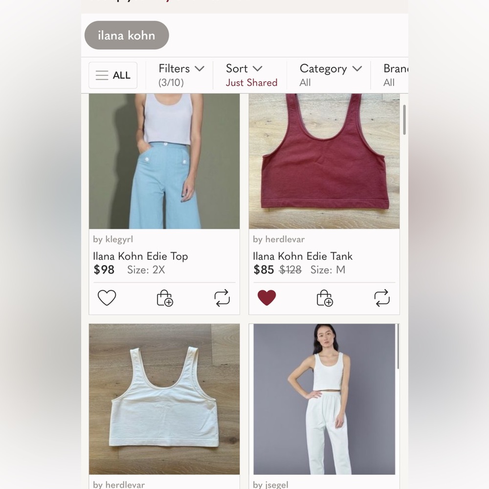 ISO Size Small/Medium EDIE TANK from Ilana Kohn in ANY COLOR!